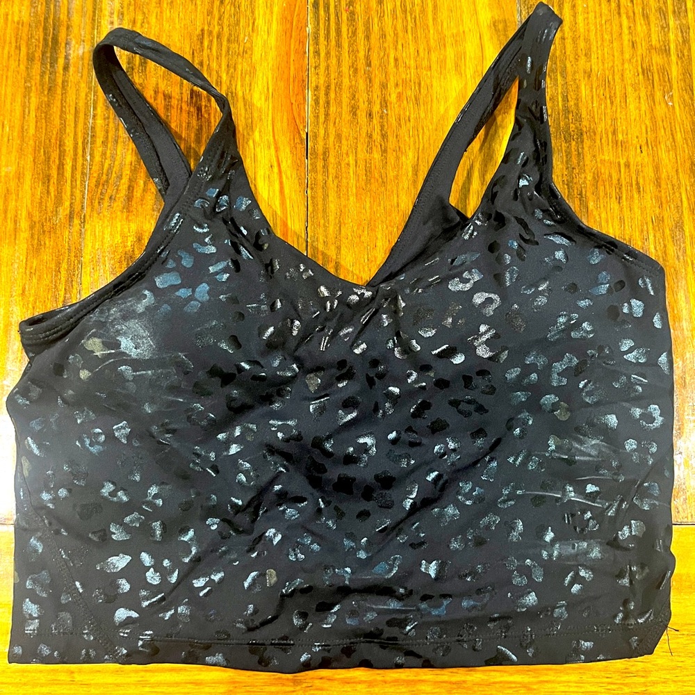 Black Leopard Print Crop Top with Built-in Bra Size Medium New-only tried on.